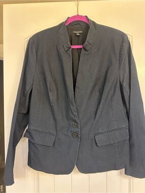 Lane Bryant Dark Blue Mandarin Collar Two-Button Blazer